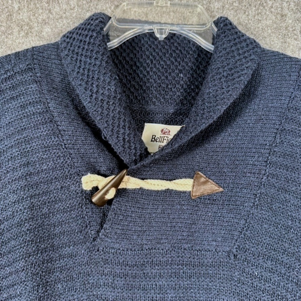 Shawl Collar Ribbed Elbow Patch Sweater Mens Large Blue Fisherman Cabincore